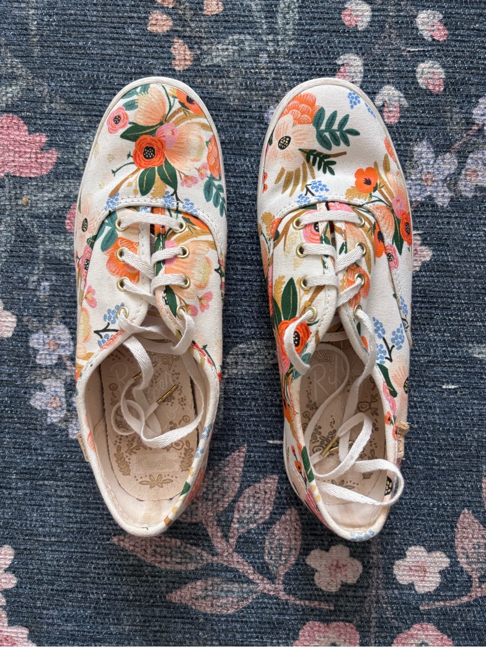 Rifle Paper Co. Cream Floral Lace-Up Sneakers